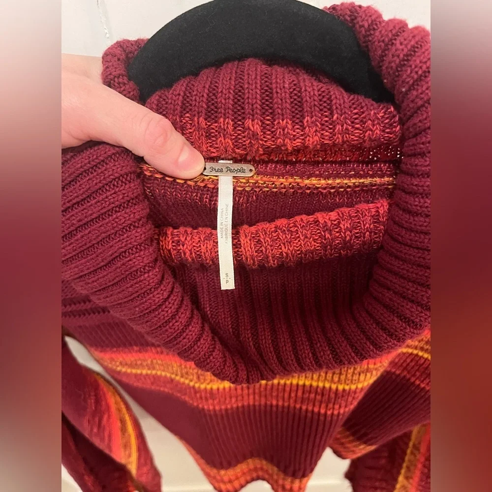 Free People Close To Me Pullover Turtleneck Sweater in  Red Berry Stripe S